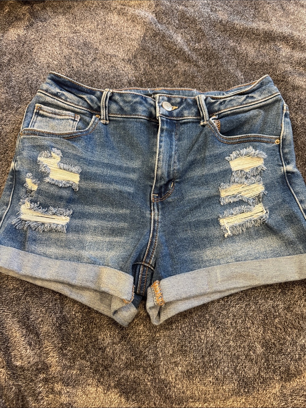 Fashion Nova Rolled Hem Distressed Blue Jean Shorts